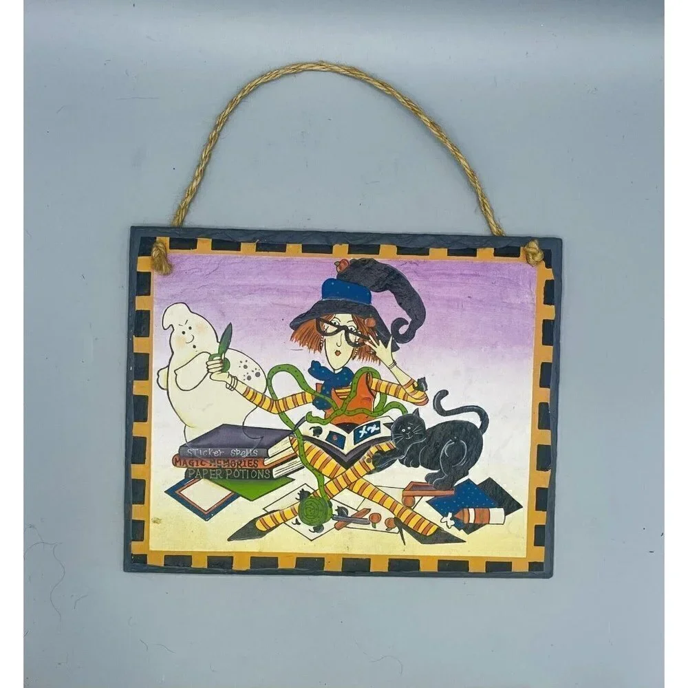 Scrapbooking Witch Wall Hanging 8x10” Plaque Halloween Crafty Craft Room Decor